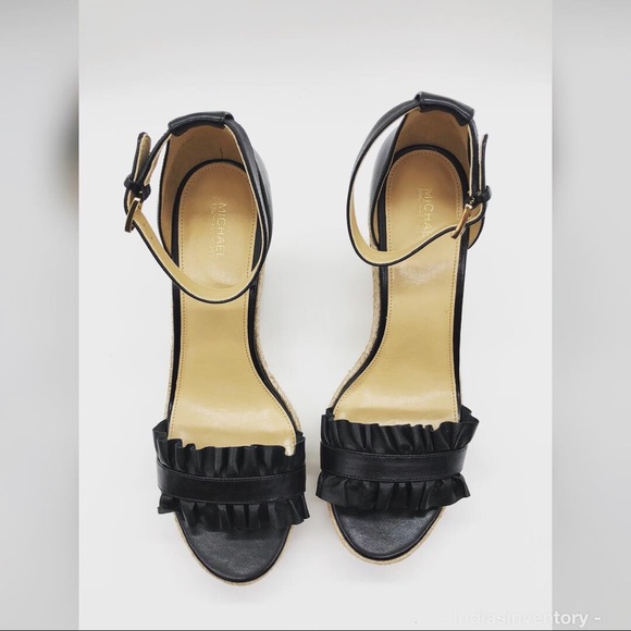 Michael Kors Bella Ruched Leather Wedge Sandal - Picture 3 of 5